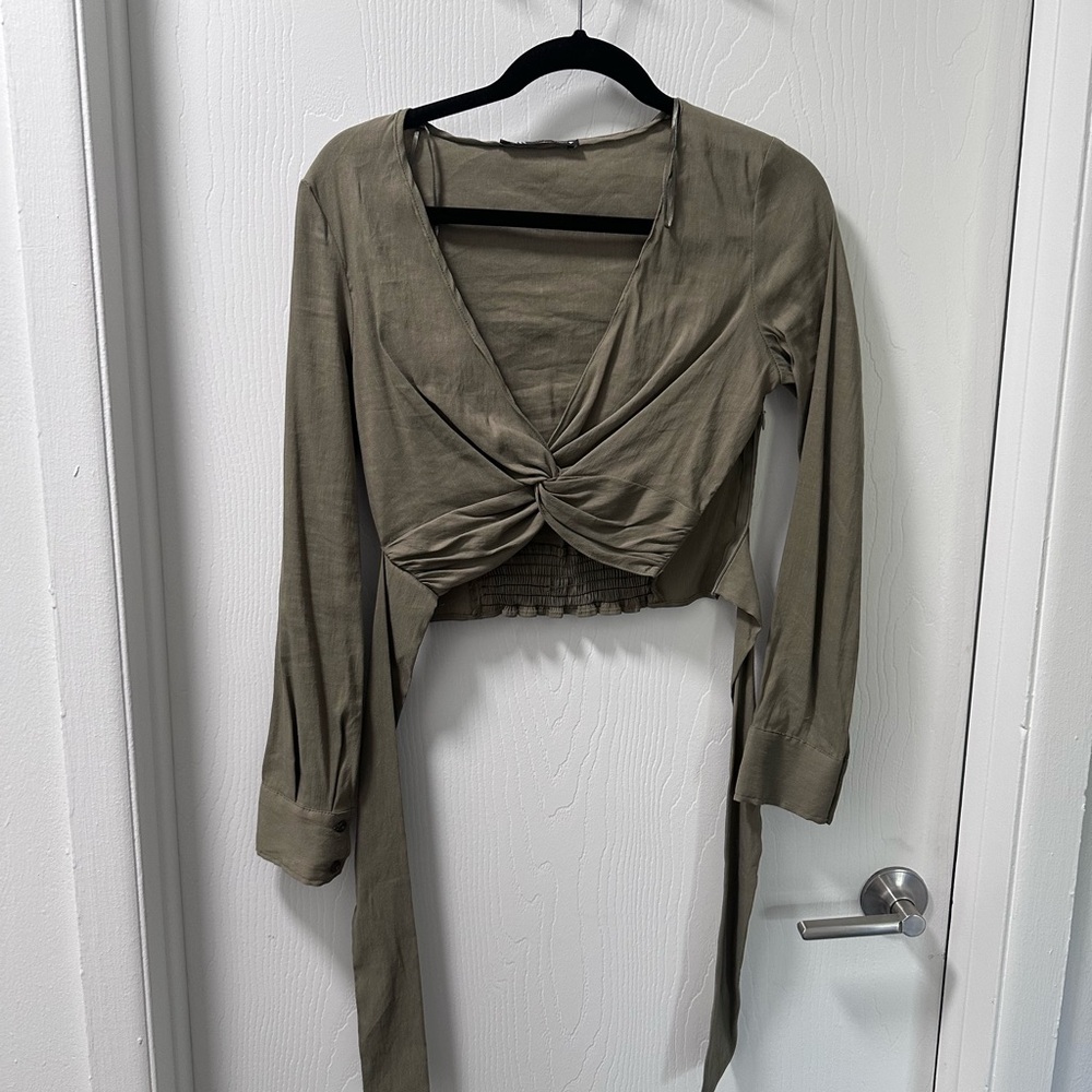 Zara Khaki Twist Front Blouse